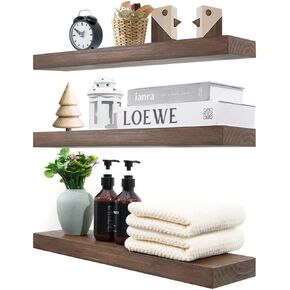 Wood Floating Shelves for Wall Set of 3, 22 Inch Rustic Floating Shelf Wall Mount, Solid Wooden Bathroom Floating Shelves for Kitchen, Bedroom, Living Room - Dark Walnut in Saudi Arabia
