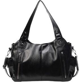 Women's Hobo Bag, Large Leather Shoulder Purse, Black Tote Bag for Women, Satchel Purses in Saudi Arabia
