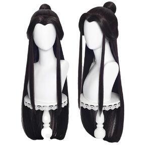 Long Black Wig with Detachable Bun Women Synthetic Hair for Halloween Party in Saudi Arabia