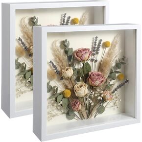 10"x10" Shadow Boxes Display Cases with Soft Linen Back Deep Wood Glass 3D Shadow Box Set for Wall and Tabletop Baby Sports, 2 Pack White in Saudi Arabia