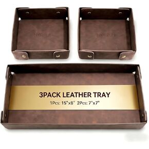 3Pack Mens Valet Tray, Foldable PU Leather Catch All Organizer for Desk, Entryway, Holds Keys, Wallet, Watch, Jewelry, Phone (Brown) in Saudi Arabia