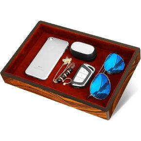 Wooden Valet Tray with Velvet Lining, EDC Desktop Catchall Organizer, Storage Tray for Jewelry, Wallets, Watches, Keys, Glasses, Perfect for Nightstand, Dresser, Entryway Bedside in Saudi Arabia