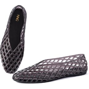 Women Jelly Shoes Clear Mesh Flat Sandal V-Shaped Breathable Comfort Slip On Waterproof Transparent Summer Beach Pool Ballet Flats in Saudi Arabia