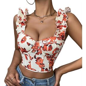 Women's Floral Print Bustier Corset Tops Back Lace-up Vintage Going Out Top Crop Party Top in Saudi Arabia