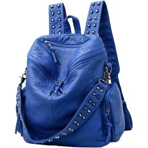 Hycurey Womens Stylish Rivet Backpack Washed Multi Pocket Knotted Zipper Soft Leather Bag Trendy Travel Daypack Satchel Purse in Saudi Arabia