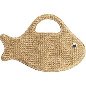 Women’s Fish Shaped Straw Woven Beach Bag - Mini Clutch Purse Tote for Summer Spring, Novelty Handheld in Kuwait