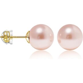 Pearl Stud Earrings for Women, 925 Sterling Silver 14K Gold Plated Shell Pearl, Hypoallergenic Earrings for Sensitive Ears, Gift for Wedding Prom Party, 8mm/10mm/12mm Available in Saudi Arabia