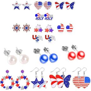 30 Pieces 4th of July Earring Stud Patriotic Earrings Set for Women Enamel Heart Star Butterfly USA Flag Earring Hypoallergenic Independence Day Earrings Jewelry Accessories in Saudi Arabia