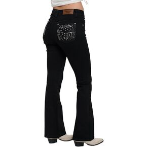 High Waisted-Rise Curvy Stretchy Bootcut - Embroidered Feather Flare Denim Women’s Black Jeans in Saudi Arabia