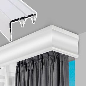 Customizable 3-in-1 Curtain Pelmet with Double Tracks - Silent Sliding Rail System for Drapes, Adjustable Length 4.8m (15.7ft), Gray Ceiling Mount Design in Kuwait