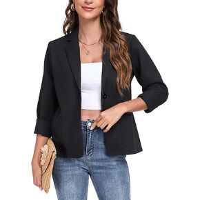 Womens Linen Blazer Long Sleeve Lightweight Work Office Jackets Casual Summer Lapel Button Blazers with Pockets in Saudi Arabia