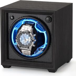 Isili Single Watch Winder for Automatic Watches, Auto Start-Stop Watch Winders Box for Watch Lovers, with Quiet Motor 2 Rotation Mode Setting,Blue Light,Elastic Watch Pillows, Gift for Father's Day in Saudi Arabia