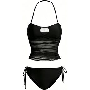 ملابس السباحة النسائية Tankini شبكة 2 قطعة ملابس السباحة الرسن متواضعة in Kuwait