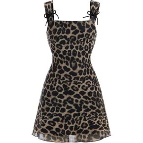 BEAUDRM Girl's Y2k Cute Floral Print Dress Leopard Square Neck Sleeveless Party Going Out Short Dresses in Kuwait