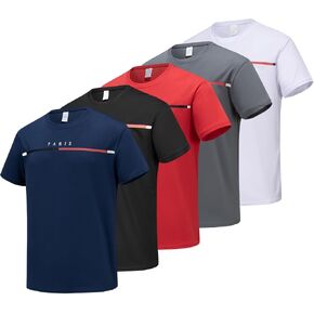Men's Athletic T-Shirts, Paris Graphic, Short Sleeve, Crew Neck, 100% Polyester, Multi-Color, 5-Pack in Saudi Arabia
