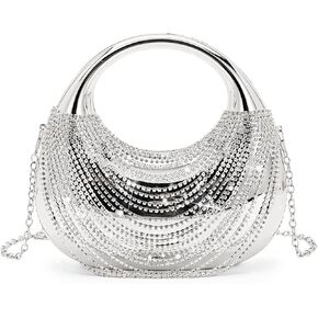 Beatfull Metallic Crescent Evening Bags for Women Sparkly Rhinestone Clutch Purse Tassel Wedding Party Prom Handbag in Kuwait