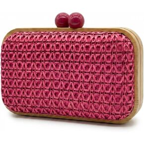 Rattan Clutch Purses for Women Faux Straw Woven Beachy Handbag with Wooden Frame Detachable Metal Chain Summer in Saudi Arabia