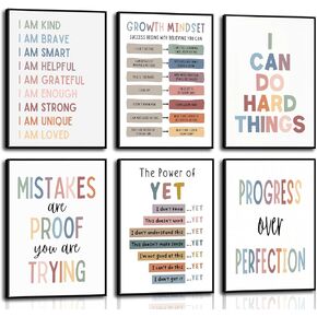 6Pcs Educational Growth Mindset Wall Art Kids Mental Health Therapy Canvas Paintings Positive Affirmations Wall Decor Boho Motivational Quotes Posters Prints for Nursery Classroom Picture Unframed in Saudi Arabia