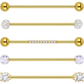 5Pcs Gold Industrial Piercing Jewelry, 14G Surgical Steel Cubic Zircon Cartilage Helix Piercing Barbell Earrings, 38mm Industrial Bar Body Piercing Jewelry for Women Men in Kuwait