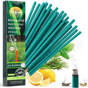24 Pack Mosquito Incense Sticks for Outdoor Patio Backyard Indoors Camping Travel Yoga, DEET Free Mosquito Repellent Sticks Safe for Kids Pets, Long-Lasting 2-Hour Burn Time, Green in Saudi Arabia