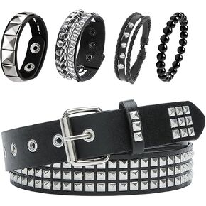 YMO Black Studded Belt, Studded Bracelet Emo Bracelets Punk Rock Spiked Cuffs Goth Rivet Spiked Bracelets Grunge Emo Accessories for Women Men in Kuwait