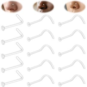 AceFun Clear Nose Stud L Shape 18G Plastic Nose Studs hide piercing for school Work Daily plastic Corkscrew invisible Nose Stud Piercing Retainers flat back Bioflex Nose studs for women men Flat Top in Saudi Arabia
