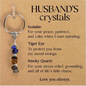 Funny Crystal Keychain for Husband - Sodalite Tiger Eye Smoky Quartz Healing Stones Keychain - Wedding, Anniversary, Father's Day, Birthday Gift for Husband from Wife, Best Husband Ever Gifts For Him in Saudi Arabia