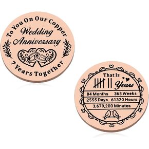 Copper Gifts for 7th Anniversary, Husband Wife Gift for 7th Wedding Anniversary, Double Sided Copper Anniversaries Coin for Him Her Husband Wife, I Love You Gifts for Him Her Birthday Valentine in Kuwait