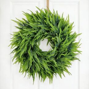 24" Spring Summer Persian Leaf Wreath for Front Door – Lush Green Artificial Wreath for Home, Porch & Wall Decor (Green, 24 Inch) in Saudi Arabia