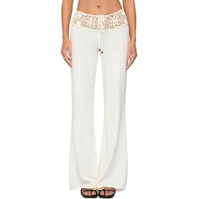 Women Summer Crochet Knit Pants Y2k Low Waist Drawstring Cover Up Pant Sexy Wide Leg Stretchy Hollow Out Beach Pants in Saudi Arabia