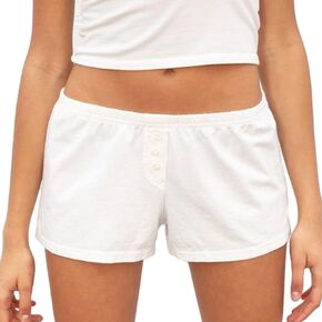 Cute Pajama Shorts for Women Y2K Sexy Low Rise Lounge Floral Shorts Comfy Striped Button Boxers Pj Bottoms Sleepwear (A Solid Ivory, M) in Saudi Arabia