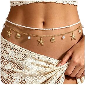Waist Chain for Women,Waist Beads Adjustable Gold Belly Chain Sexy Body Chains,Shell Beads Pearl Waist Jewelry Beach Bikini Accessories in Saudi Arabia