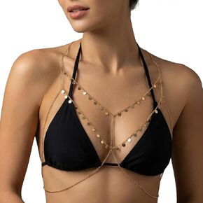 1 Piece Body Chain For Women, Sexy Breast Chain, Layered Chest Jewelry, Gold Beach Body Jewelry For Night Out Party Club, Long Necklace for Beach Nightclub Party Date in Saudi Arabia