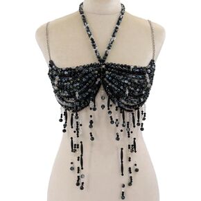 Dark style Handmade Beaded Bikini, sexy Body Chain, Body Jewelry for Women,Beach Wear Bra for Rave in Saudi Arabia