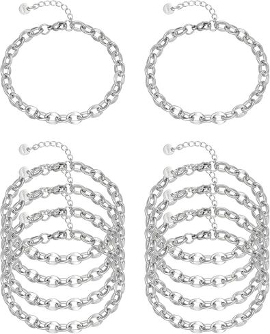 10 PCS Bracelets for Women Stainless Steel Chain Link Bracelet Set | 6.7 Inches with Extender, Jewelry Gifts for DIY, Chains Bulk, Oval, Curb, Figaro Chains, 18K Gold Plated, Silver, Chunky in Saudi Arabia