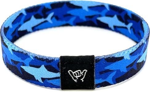 Hang Loose Bands - Coastal Shark Frenzy Bracelet - Medium 7.5 Length for Large Wrists - Reversible Elastic Wristband Boho Surf Style Unisex in Saudi Arabia