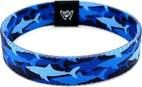 Hang Loose Bands - Coastal Shark Frenzy Bracelet - Medium 7.5 Length for Large Wrists - Reversible Elastic Wristband Boho Surf Style Unisex in Saudi Arabia