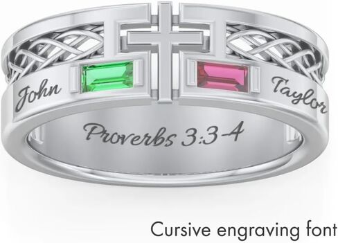 JEWLR Men’s Custom 2 Birthstone Cross Ring with Engraving - Celtic Knot Personalized Christian Ring in Sterling Silver, White, Yellow or Rose Gold in Kuwait