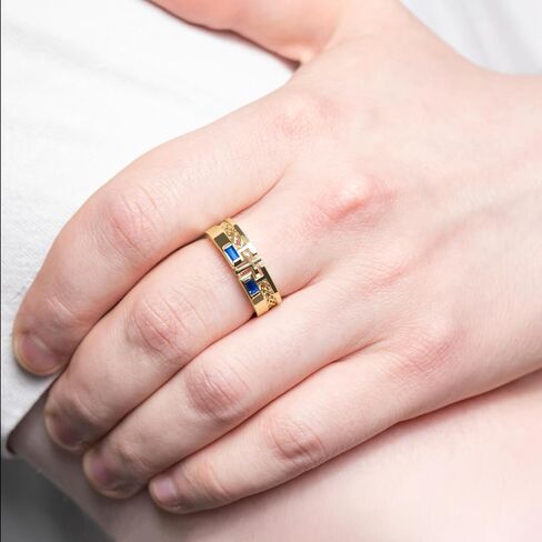 JEWLR Men’s Custom 2 Birthstone Cross Ring with Engraving - Celtic Knot Personalized Christian Ring in Sterling Silver, White, Yellow or Rose Gold in Kuwait