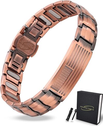 Patriotic Design Magnetic Bracelets for Men, Ultra Strength 99.9% Pure Copper Bracelet with 5000 Gauss Magnets, Adjustable Size with Sizing Tool & Gift Box in Saudi Arabia
