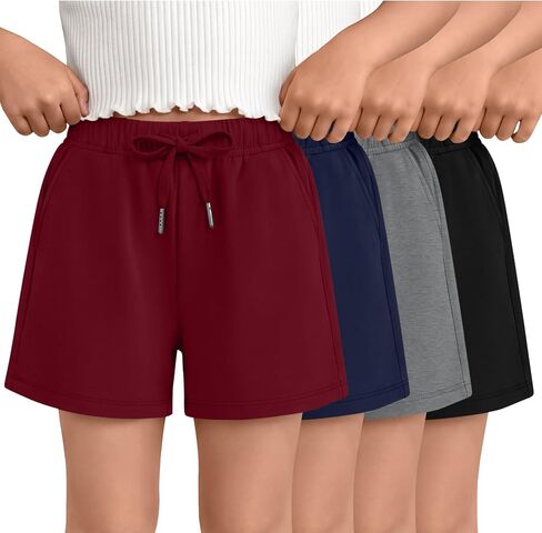 Yooo's Vivi 4 Pack Girls Shorts Kids Elastic Waisted Drawstring Athletic Shorts Teen Summer Short Pants with Pockets 5-14Y in Saudi Arabia