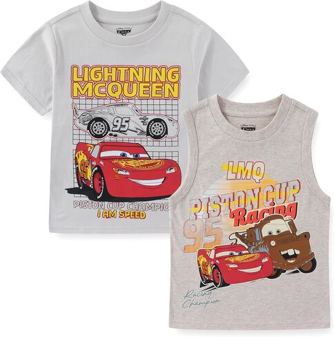 مجموعة من قطعتين من تي شيرت Disney Cars Lightning McQueen Boys بأكمام قصيرة وقميص بدون أكمام للأطفال الصغار والكبار in Kuwait