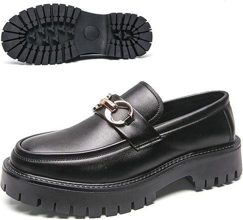 Fashion Chunky Platform Penny Loafers for Men's with Decoration Luxury Round Toe Slip-On Block Heel Business Dress Shoes Daily Non-Slip Lug Sole Casuals in Kuwait
