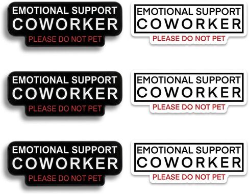 6Pcs Emotional Support Coworker Enamel Pin and Sticker Set, Funny Office Humor Lapel Pins & White Decals Bundle, Please Do Not Pet Work Bestie Colleague Gifts for Backpack Lanyard Laptop in Saudi Arabia