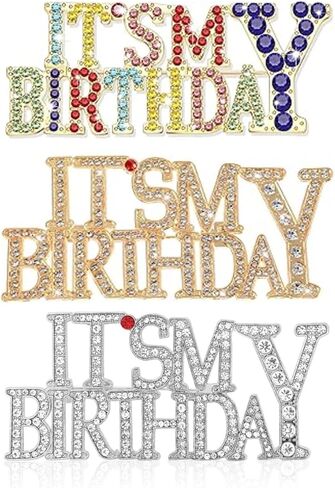 Its My Birthday Pin, Three Piece Set with Gold-Tone Silver-Tone Rainbow Colors, Party Accessory for Celebrations, Birthday Party Favor for Guests, Versatile Wear for Shirts Jackets Bags in Saudi Arabia