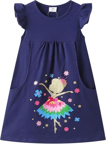DXTON Toddler Girls Easter Dresses: Summer Rainbow Ruffle Sleeve Cotton Casual Birthday School Sundress in Saudi Arabia