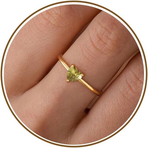 WFYOU Gold Heart Birthstone Rings for Women 14K Gold Plated Non Tarnish Stackable Pinky Cubic Zirconia Rings Emerald Dainty Gemstone Thumb Ring Band Cute Jewelry Birthday Gift Size 5-10 in Saudi Arabia