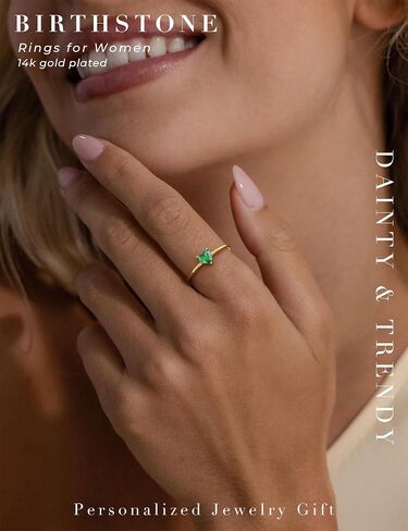 WFYOU Gold Heart Birthstone Rings for Women 14K Gold Plated Non Tarnish Stackable Pinky Cubic Zirconia Rings Emerald Dainty Gemstone Thumb Ring Band Cute Jewelry Birthday Gift Size 5-10 in Saudi Arabia