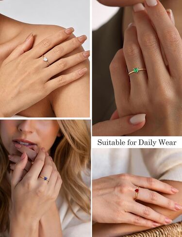WFYOU Gold Heart Birthstone Rings for Women 14K Gold Plated Non Tarnish Stackable Pinky Cubic Zirconia Rings Emerald Dainty Gemstone Thumb Ring Band Cute Jewelry Birthday Gift Size 5-10 in Saudi Arabia