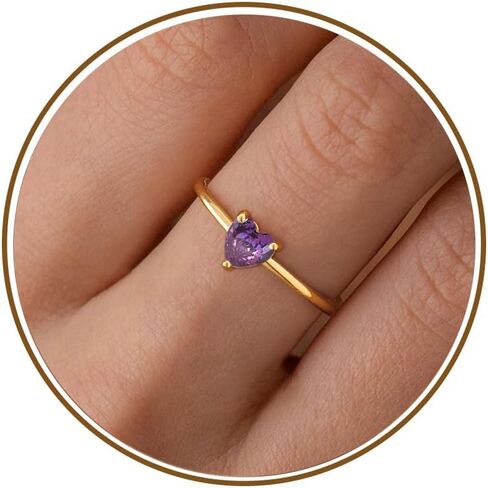 WFYOU Gold Heart Birthstone Rings for Women 14K Gold Plated Non Tarnish Stackable Pinky Cubic Zirconia Rings Emerald Dainty Gemstone Thumb Ring Band Cute Jewelry Birthday Gift Size 5-10 in Saudi Arabia